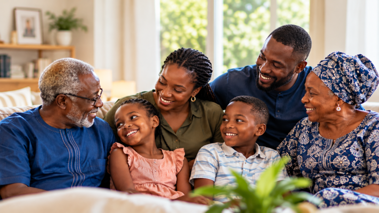A multigenerational family spending time together at home